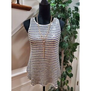 Theory Women's Blue & Yellow 100% Silk Sequin Sleeveless Top Blouse Size S/P